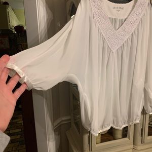 Peter Nygard women’s Semi Sheer Crochet Lace Boho Blouse Top 16 XL 1X